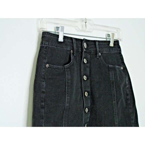 American Eagle Full Button Y2K Jeans Mini Skirt Size 0 Black Wash Denim Pockets - Picture 4 of 12